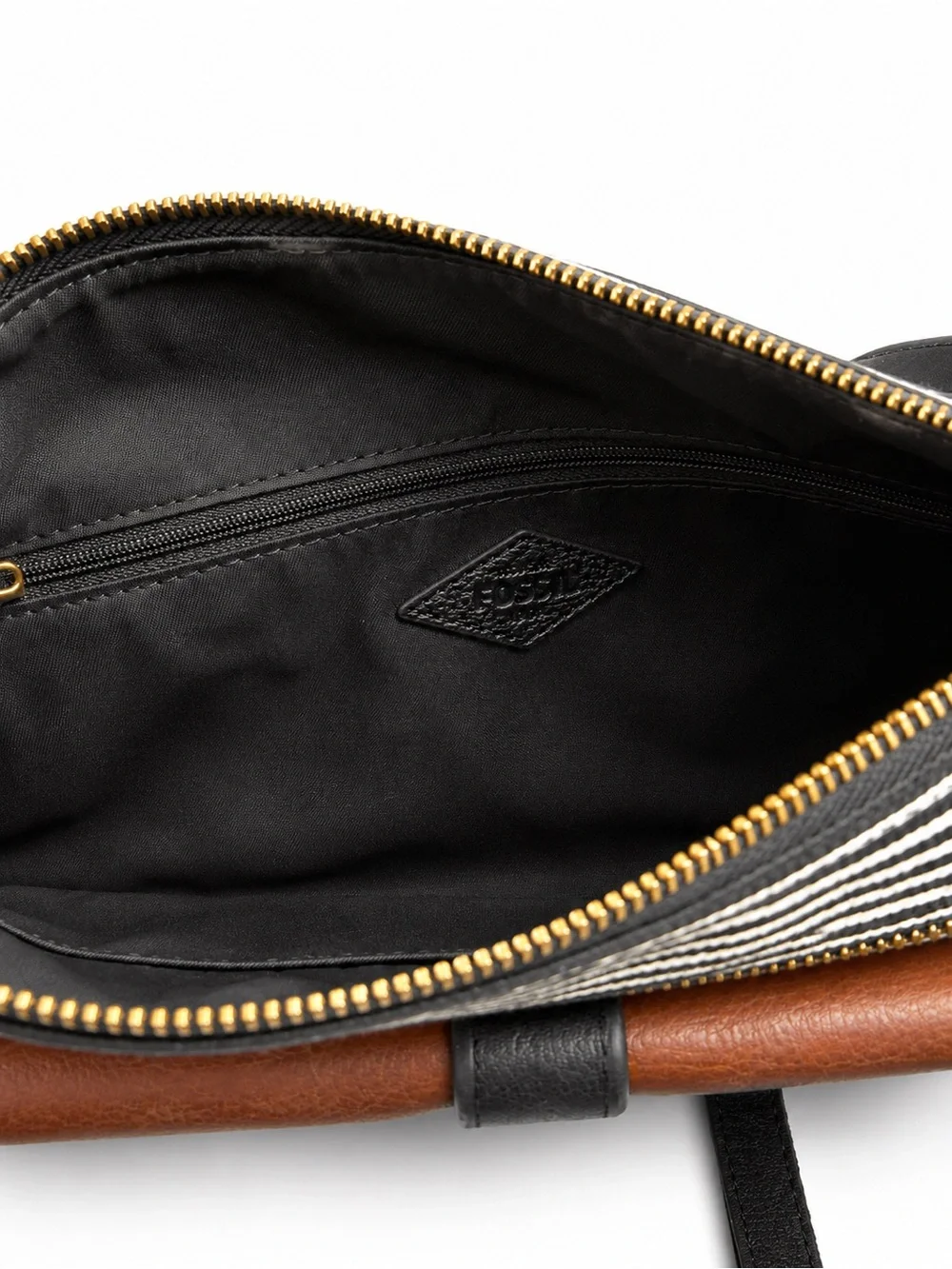 Fossil Black-and-White Striped Canvas Crossbody with Brown Leather Pocket